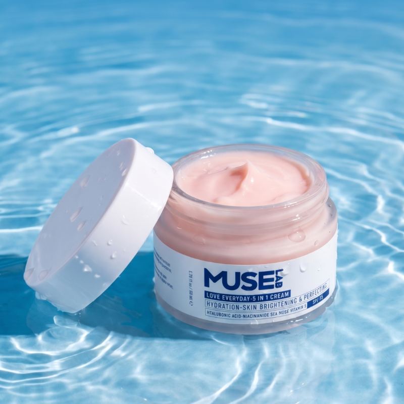 Muse Lab — cream jar open in pool